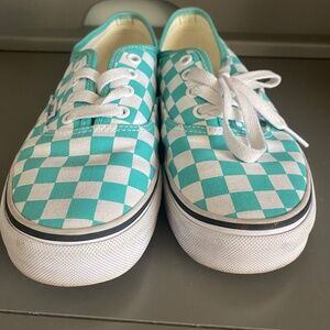 Vans Teal Checkboard Lace Up Shoes - size 7.5